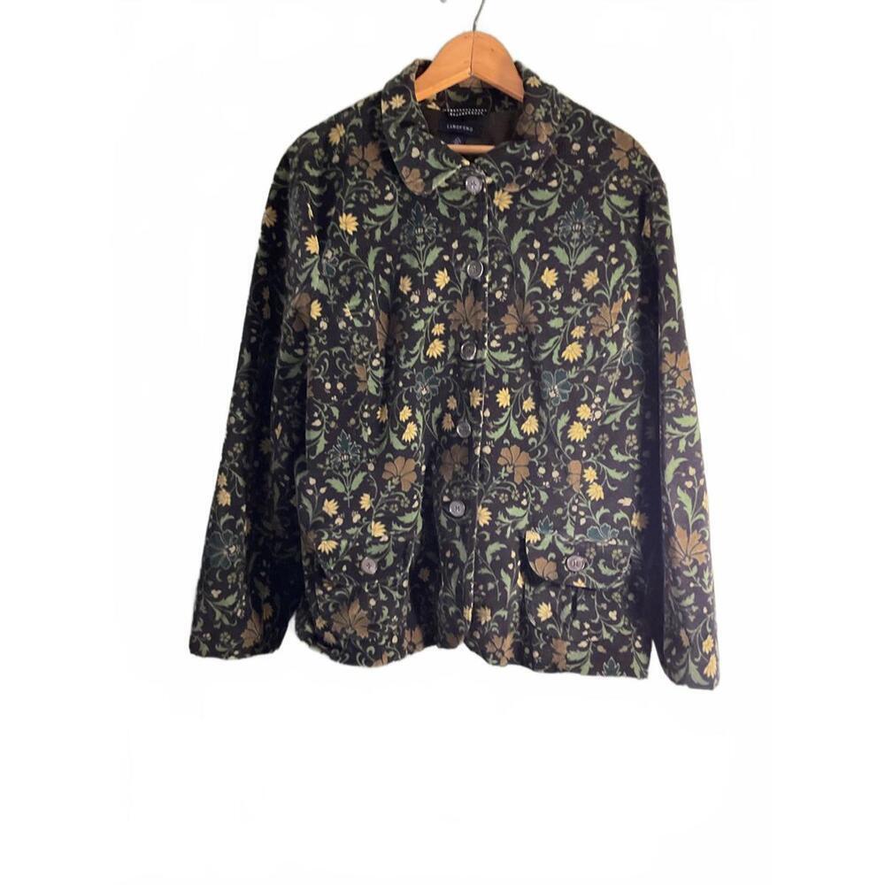 Lands' End Velvet Spring/Fall Floral Pattern Button-Up Jacket XL 18-20